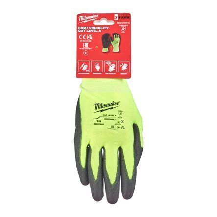 Рукавиці робочі сигнальні Hi-Vis MILWAUKEE, з опором порізам 1/A рівня, розмір 10/XL, (12 пар) 4932492916 фото